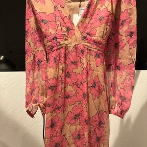 Joie Pink and Tan Floral Long Sleeve Dress